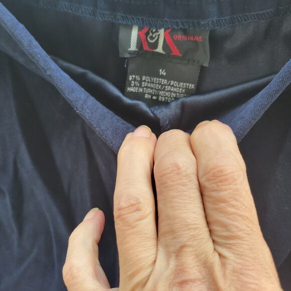 R & K Original Pant Suit Women 14 Two Piece Set Button Navy Velvet Pull On Pants - Picture 8 of 13